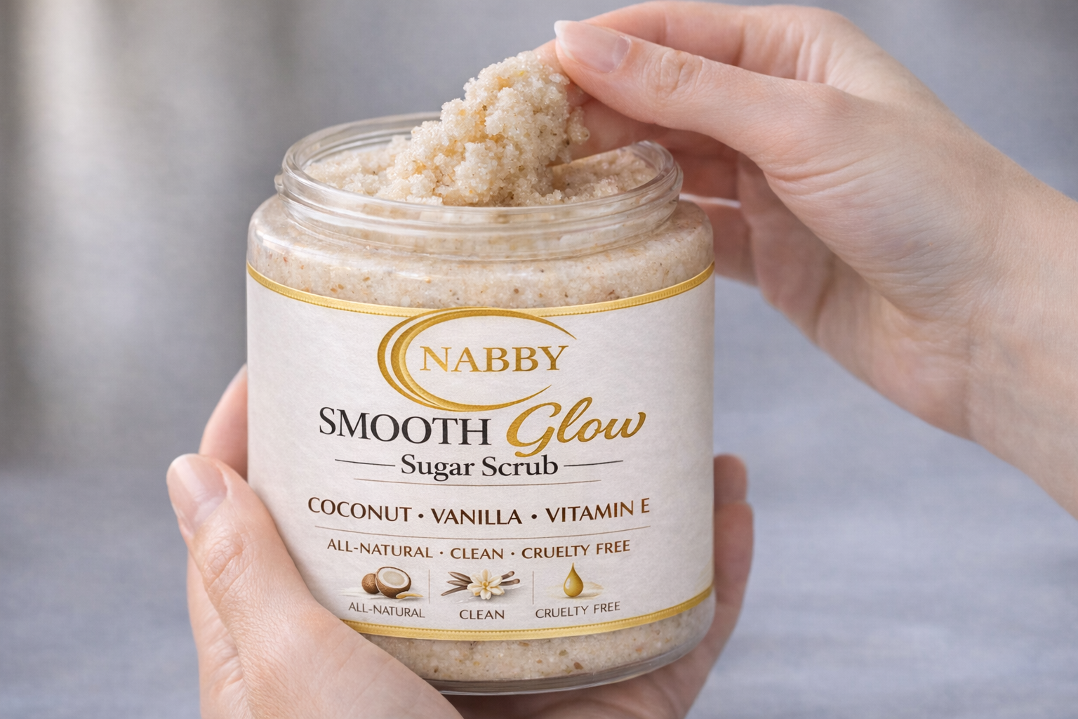 NABBY Smooth Glow Sugar Scrub – Coconut Vanilla Vitamin E Body Exfoliator (16 oz)