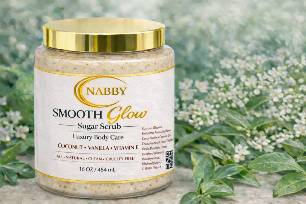 NABBY Smooth Glow Sugar Scrub – Coconut Vanilla Vitamin E Body Exfoliator (16 oz)