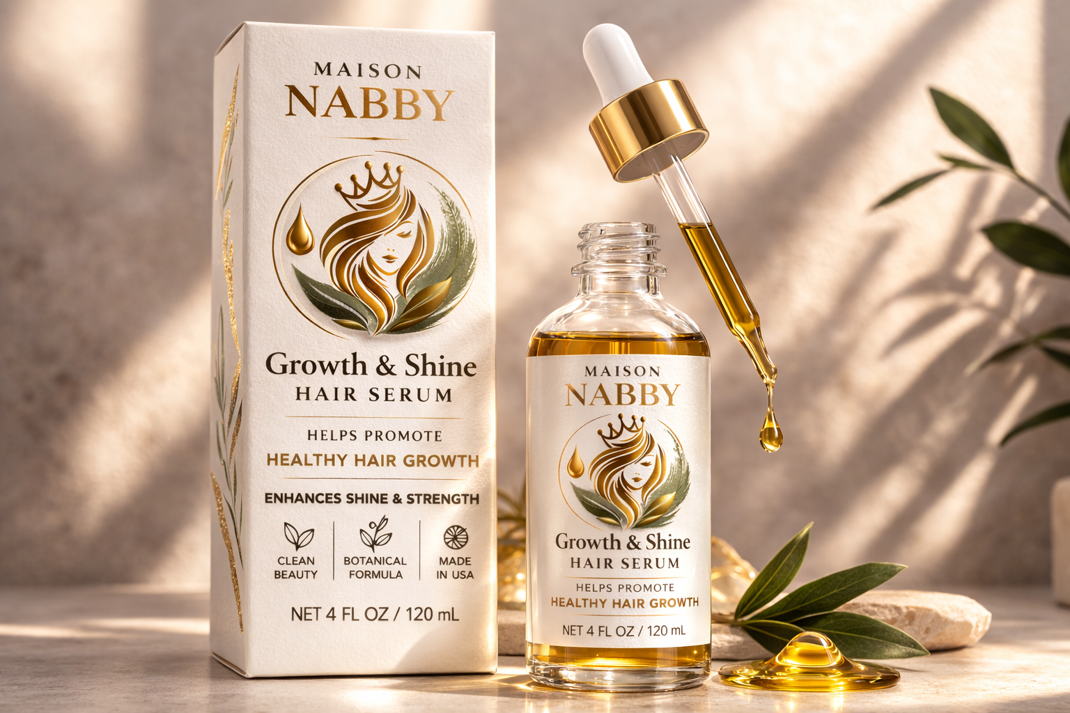 MAISON NABBY Growth & Shine Hair Serum – Botanical Scalp Oil for Thicker, Stronger Hair (4 fl oz)